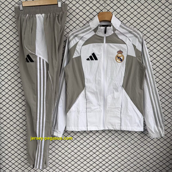 Real Madrid 2025-26 Gray and White Windbreaker Suit