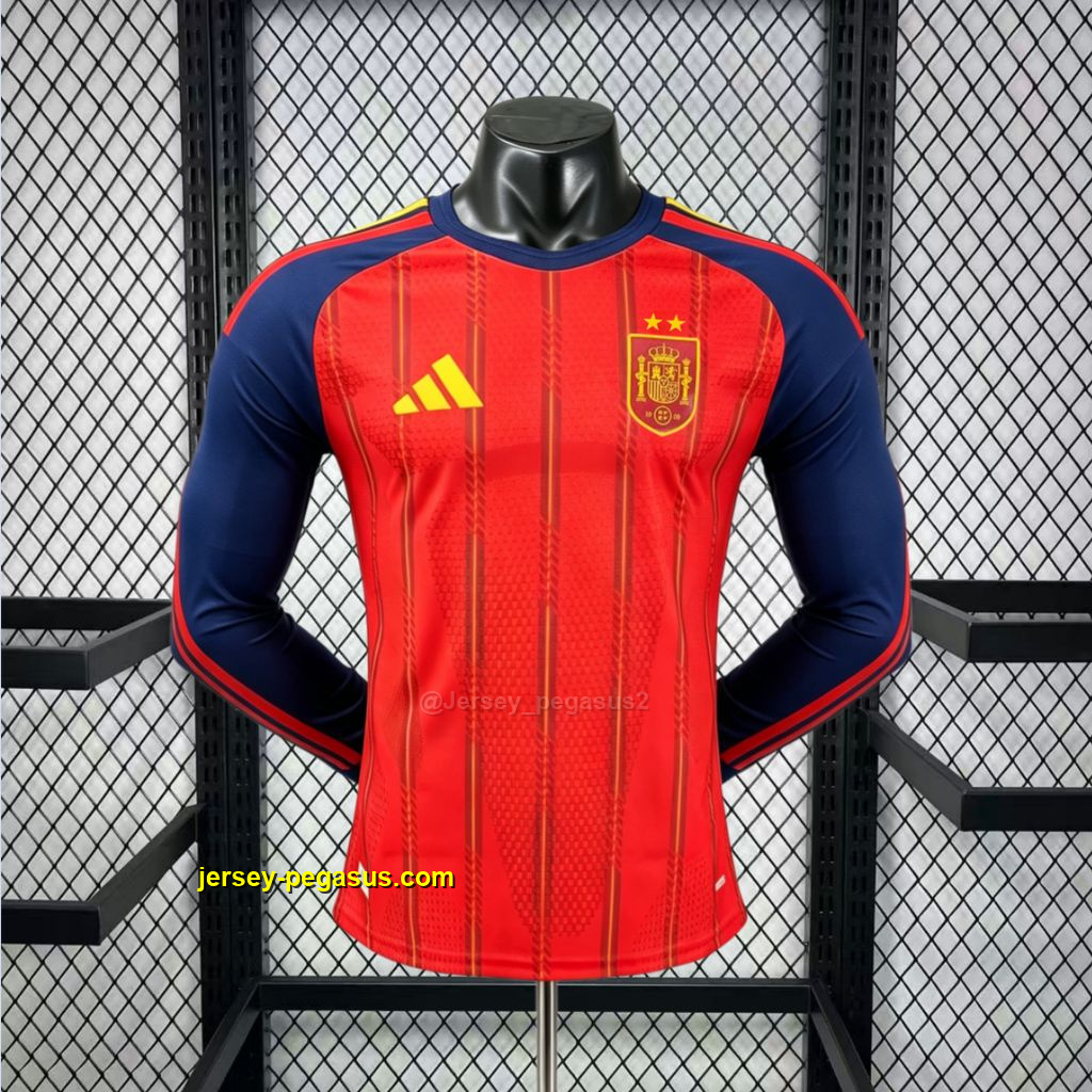 Spain 2026 World Cup Home Long Sleeve Jersey Player Version (Champion 2-Star Ver Spain 2026 World Cup Home Long Sleeve Jersey Player Version (Champion 2-Star Ver
