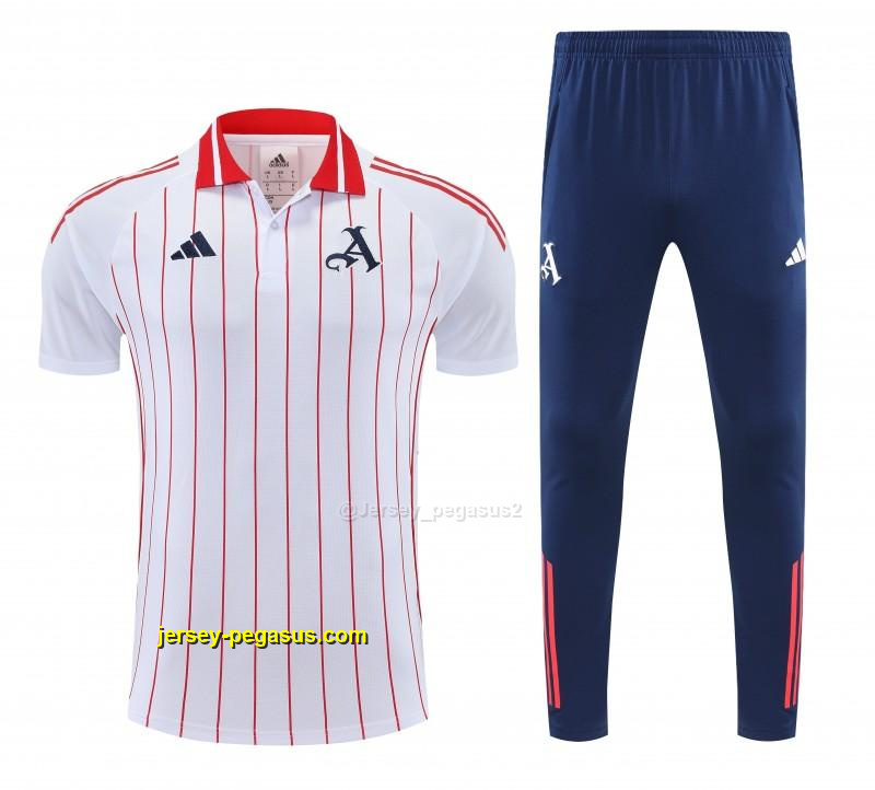 Arsenal White&Red Stripes Polo Training Shirt + Long Pants Tracksuit Arsenal White&Red Stripes Polo Training Shirt + Long Pants Tracksuit