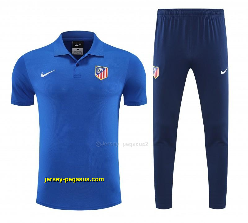 Atletico Madrid Blue Polo Training Shirt + Long Pants Tracksuit Atletico Madrid Blue Polo Training Shirt + Long Pants Tracksuit