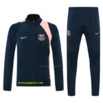 Barcelona Navy Blue & Pink Full Zipper Jacket Tracksuit + Long Pants