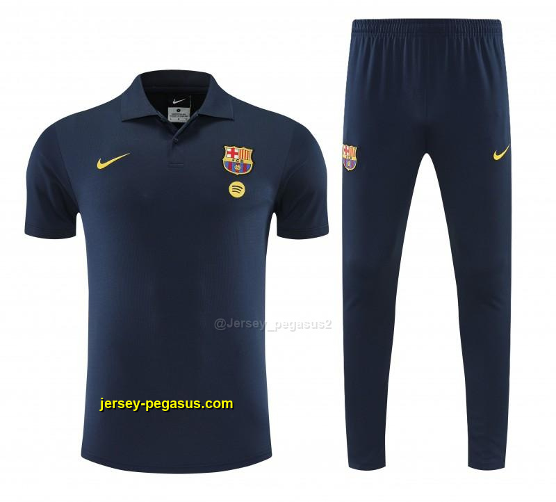 Barcelona Navy Blue Polo Training Shirt + Long Pants Tracksuit Barcelona Navy Blue Polo Training Shirt + Long Pants Tracksuit
