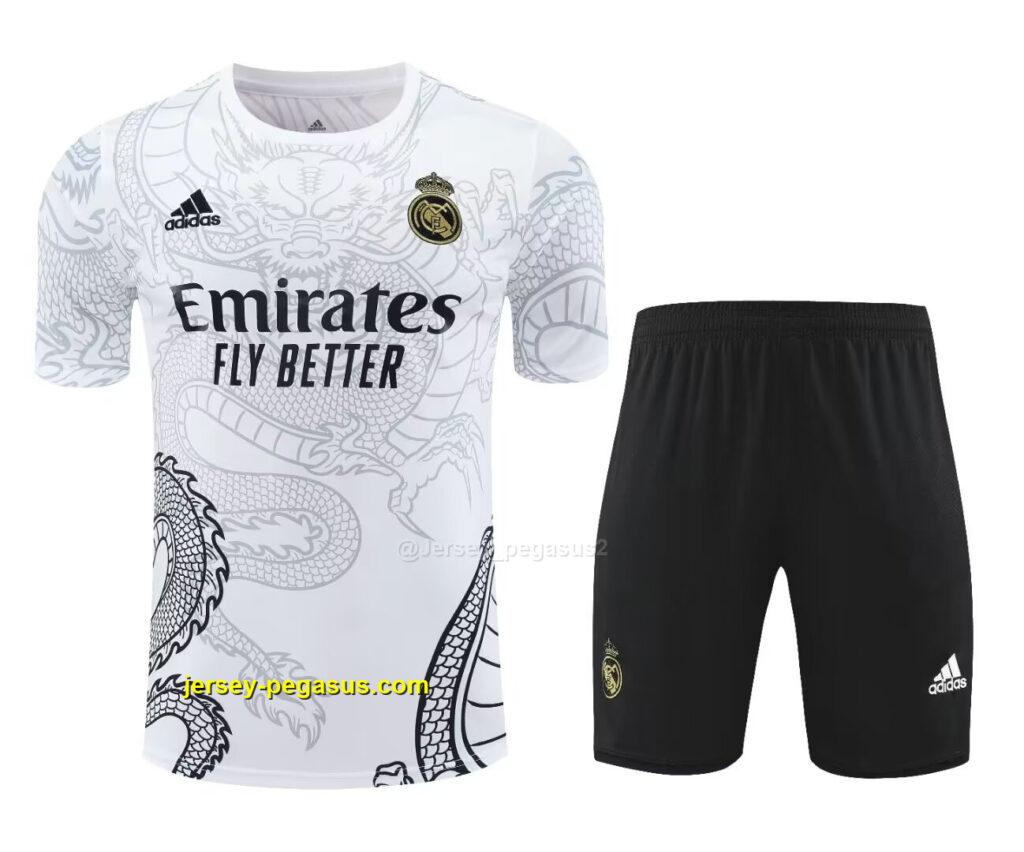Real Madrid White Dragon Training Kits(Top+Shorts) Football Replicas