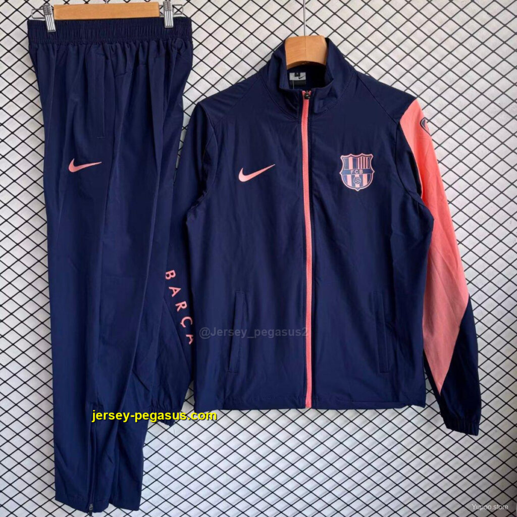 Barcelona Navy Blue with Pink Full zipper Jacket Tracksuit+ long pants