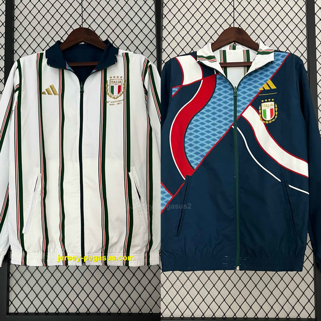 2024 Italy Reversible Windbreaker White&Blue Double-Sides Jacket Soccer Jerseys