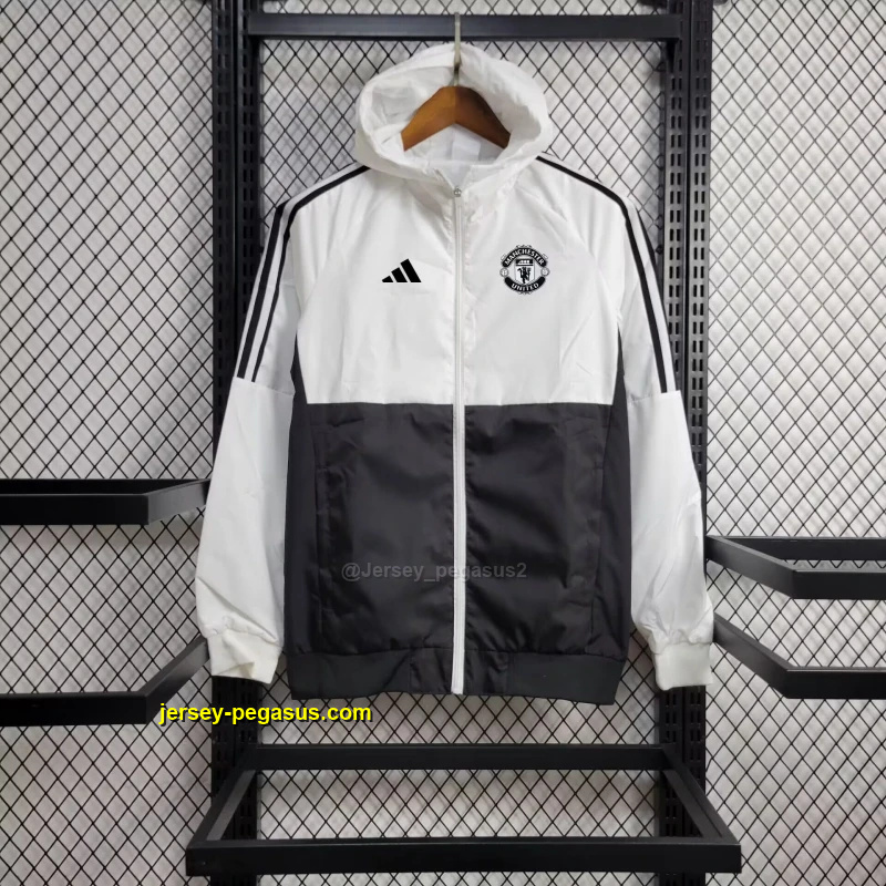 2024 Manchester United White and Black Windbreaker Jacket Football Replicas Yupo