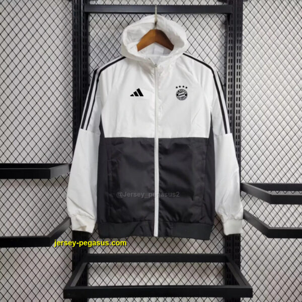 Bayern White and Black Windbreaker Jacket Football Replicas Bayern White and Black Windbreaker Jacket Football Replicas