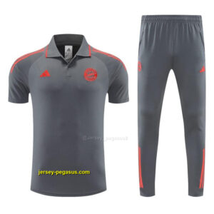 Bayern Munich Grey Polo Training Shirt + Long Pants Tracksuit