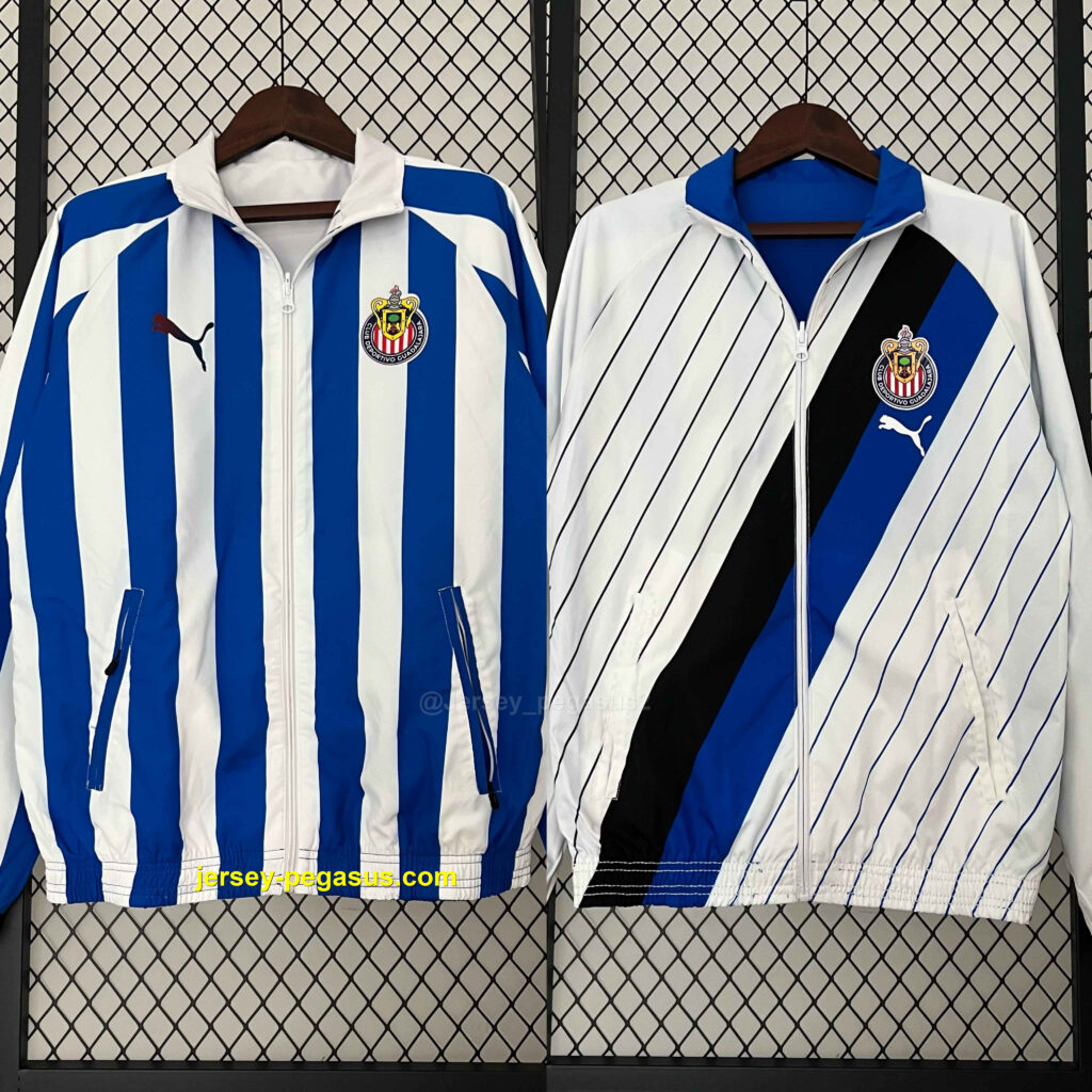 Chivas Reversible Windbreaker White&Blue Double-Sides Jacket Soccer Jerseys For