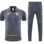 Bayern Munich Grey Stripes Polo Training Shirt + Long Pants Tracksuit