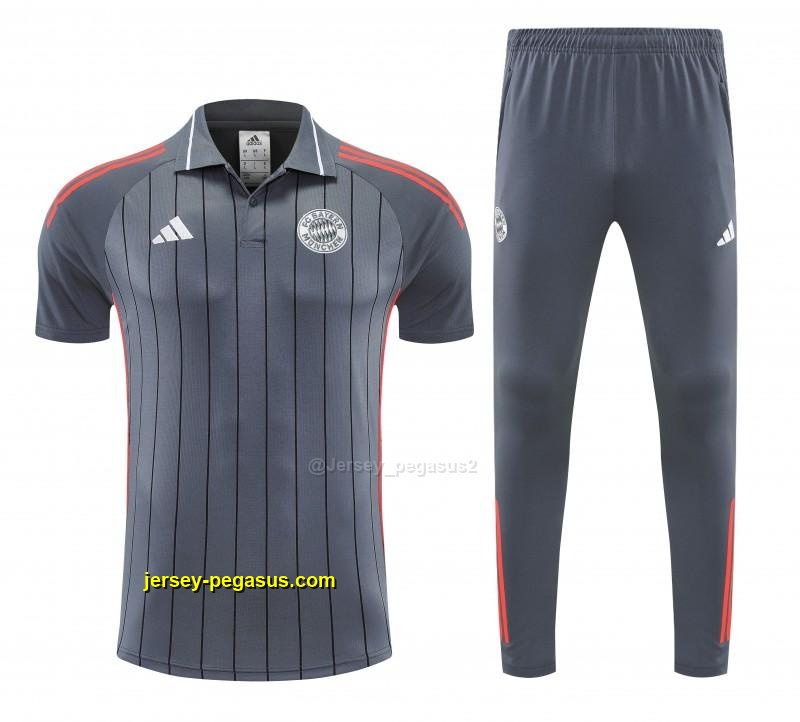 Bayern Munich Grey Stripes Polo Training Shirt + Long Pants Tracksuit Bayern Munich Grey Stripes Polo Training Shirt + Long Pants Tracksuit