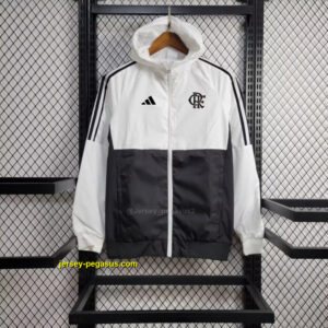 Flamengo White and Black Windbreaker Jacket Football Replicas