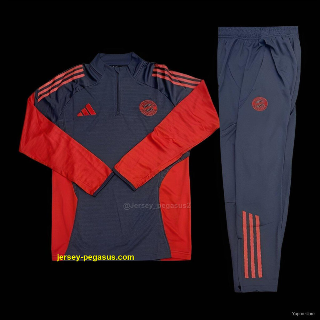 Bayern Munich Grey with Red Color Block Half Zipper Jacket Tracksuit +Long Pants