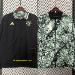 Manchester United Green and Black Reversible Windbreaker Double-Sides Jacket