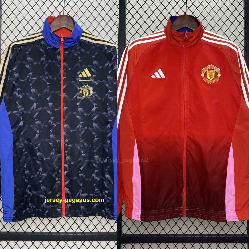 Manchester United Red&Navy Trench Coat Reversible Windbreaker Double-Sides Jacke