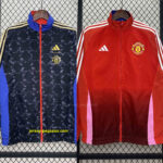 Manchester United Red&Navy Trench Coat Reversible Windbreaker Double-Sides Jacke