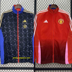 Manchester United Red&Navy Trench Coat Reversible Windbreaker Double-Sides Jacke