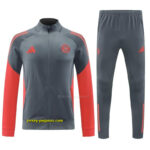 Bayern Munich Grey with Red Sleeves Half Zipper Jacket Tracksuit +Long Pants