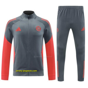 Bayern Munich Grey with Red Sleeves Half Zipper Jacket Tracksuit +Long Pants
