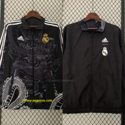 Real Madrid Trench Coat Reversible Dragon Windbreaker Black