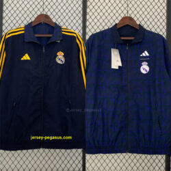 Real Madrid Trench Coat Reversible Windbreaker Navy