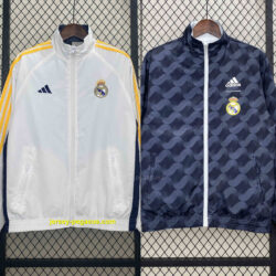 Real Madrid White&Navy Trench Coat Reversible Windbreaker Double-Sides Jacket AA