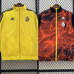 Real Madrid Yellow&Red Trench Coat Reversible Windbreaker Double-Sides Jacket AA