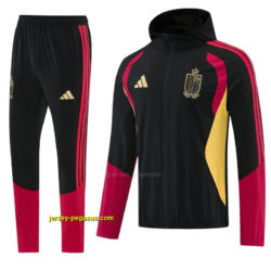 Belgium Black Full Zipper Hooded Jacket Tracksuit + Long Pants