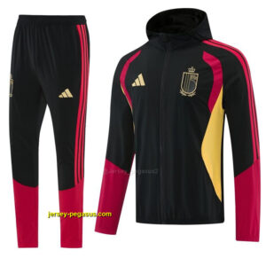 Belgium Black Full Zipper Hooded Jacket Tracksuit + Long Pants
