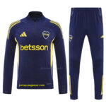 Boca Juniors Navy Blue with Yellow Stripes Half Zipper Jacket Tracksuit +Long Pa
