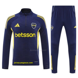 Boca Juniors Navy Blue with Yellow Stripes Half Zipper Jacket Tracksuit +Long Pa