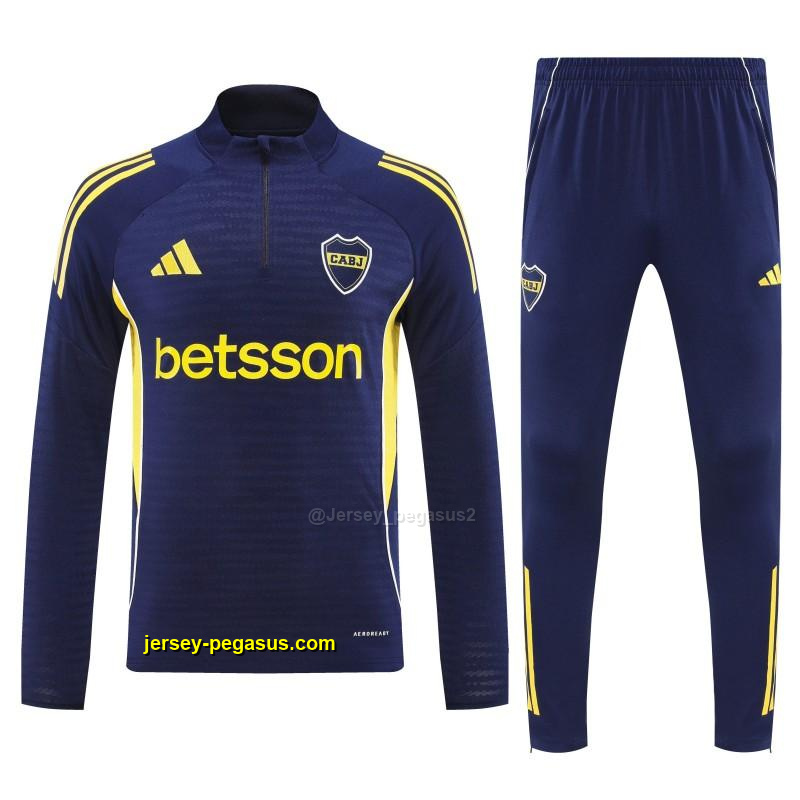 Boca Juniors Navy Blue with Yellow Stripes Half Zipper Jacket Tracksuit +Long Pa Boca Juniors Navy Blue with Yellow Stripes Half Zipper Jacket Tracksuit +Long Pa