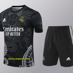 Real Madrid Dragon Black Training Kits(Top+Shorts) Football Replicas