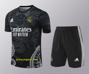 Real Madrid Dragon Black Training Kits(Top+Shorts) Football Replicas
