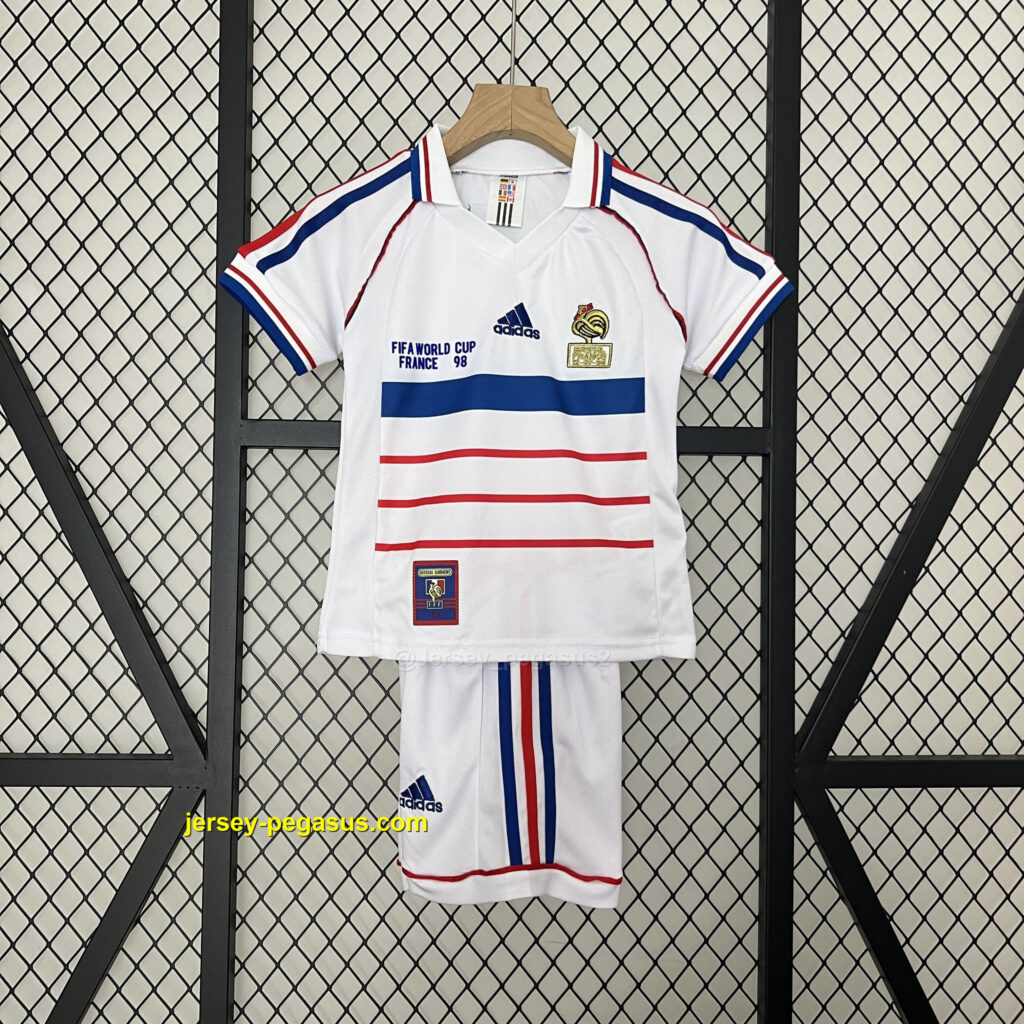 1998 France Away Retro Kid Kits Youth Apparels Sport