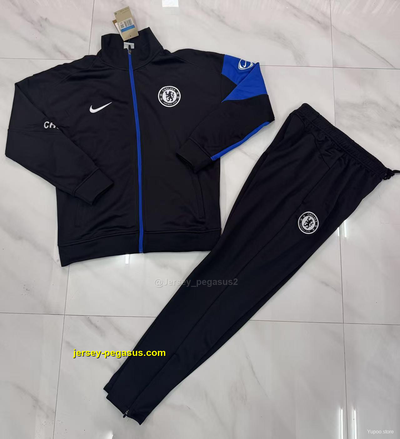 Chelsea Black with Blue Accents FULL Zipper Jacket Tracksuit +Long Pants Chelsea Black with Blue Accents FULL Zipper Jacket Tracksuit +Long Pants