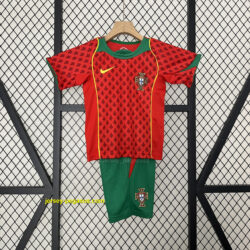 2004 Portugal Home Retro Kid Kits Youth Apparels