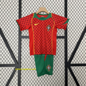 2004 Portugal Home Retro Kid Kits Youth Apparels