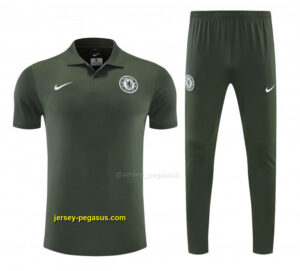 Chelsea Dark Green Polo Training Shirt + Long Pants Tracksuit