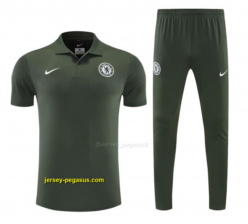 Chelsea Dark Green Polo Training Shirt + Long Pants Tracksuit Chelsea Dark Green Polo Training Shirt + Long Pants Tracksuit