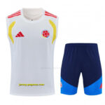 Colombia White Sleeveless Training Vest +Navy Blue Shorts Set