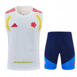 Colombia White Sleeveless Training Vest +Navy Blue Shorts Set