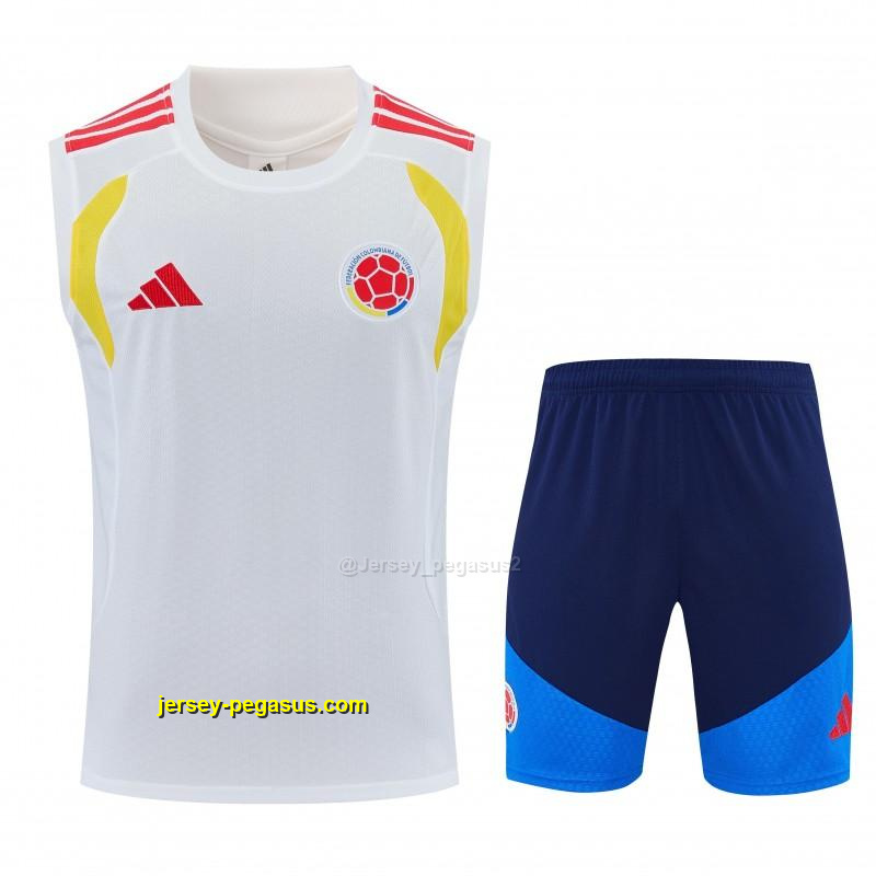 Colombia White Sleeveless Training Vest +Navy Blue Shorts Set Colombia White Sleeveless Training Vest +Navy Blue Shorts Set