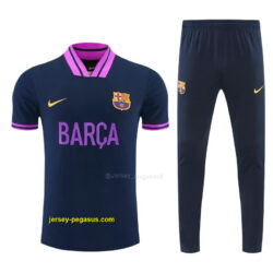 FC Barcelona Navy Blue with Purple Short Sleeve Tracksuit + Long Pants