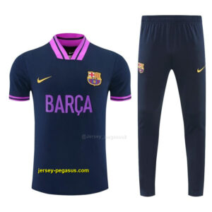 FC Barcelona Navy Blue with Purple Short Sleeve Tracksuit + Long Pants