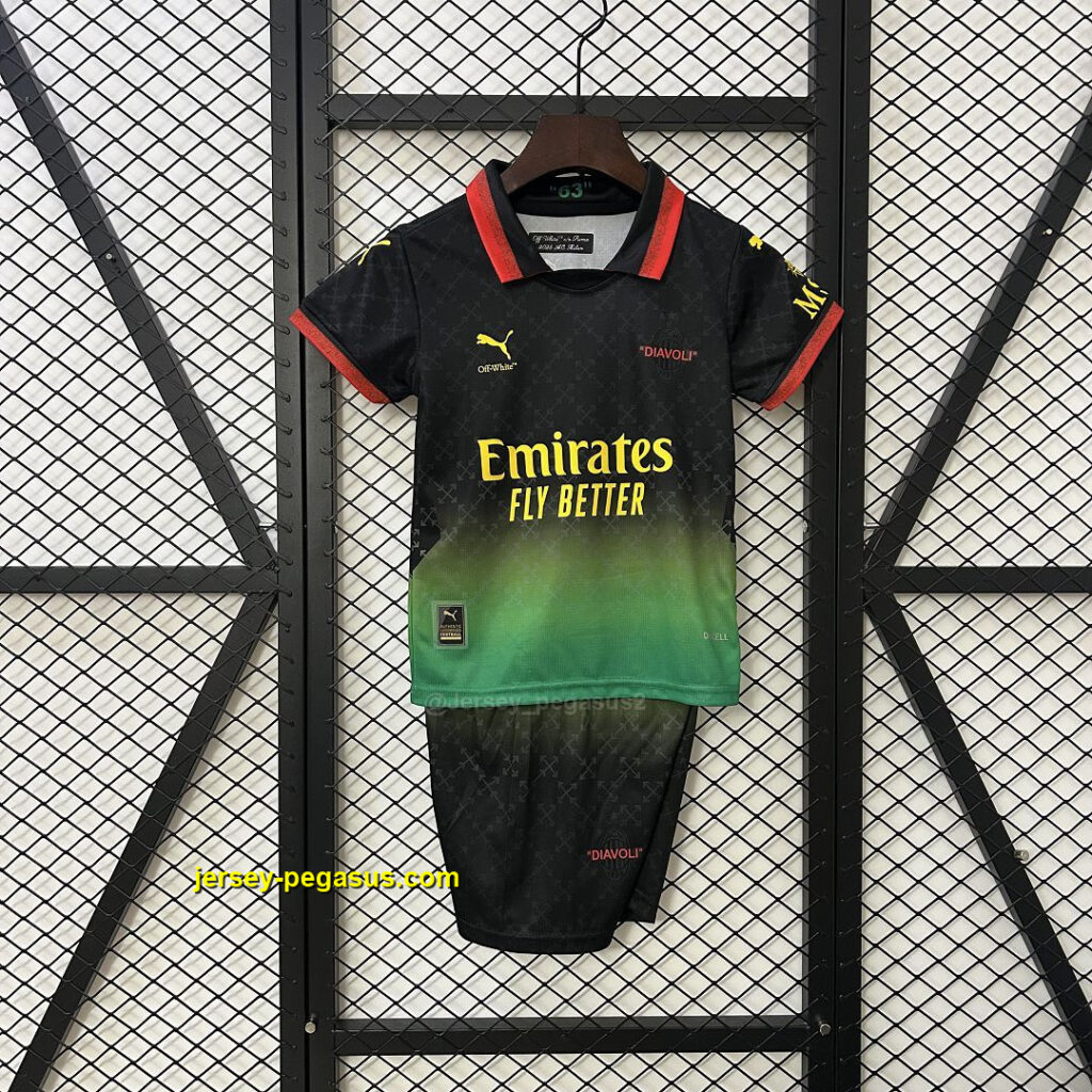 AC Milan x OFFWHITE Fourth Black Kid Kits Youth Apparels