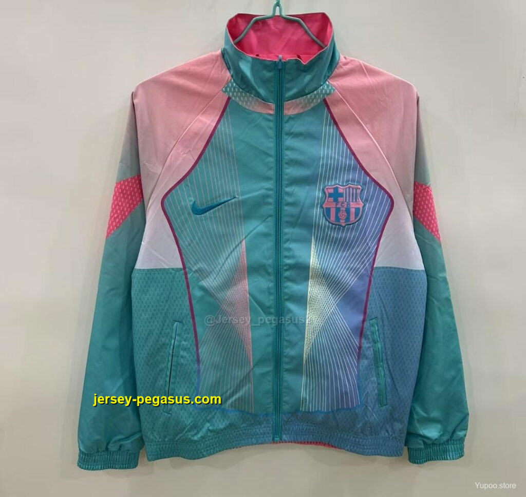 FC Barcelona Teal & Pink Training Windbreaker with Geometric Pattern