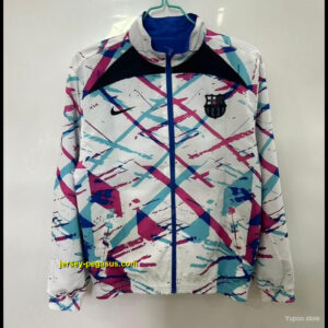 FC Barcelona White with Pink & Teal Splash Pattern Windbreaker