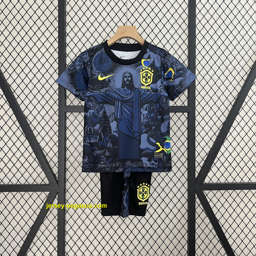 Brazil Dark Blue Jesus Kid Kits Youth Apparels