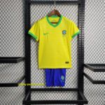 Brazil home kids kit futbol shirts
